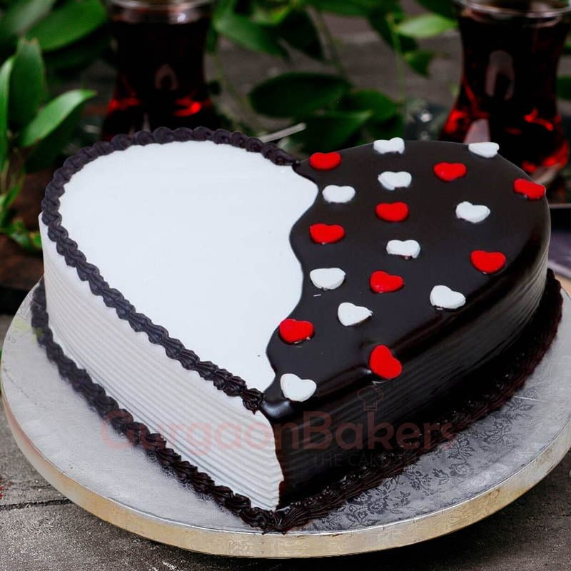 black and white love cake