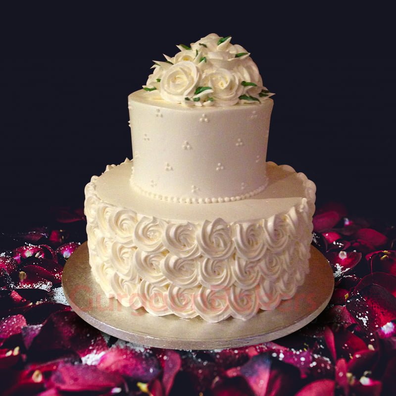 wedding cake with flowers cascading