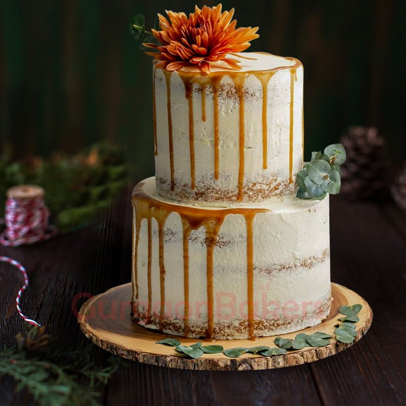 semi naked vanilla 2 tier cake