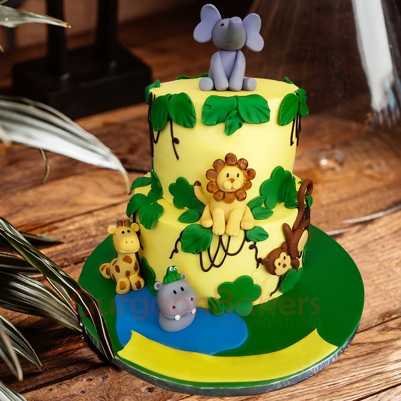 tropical jungle 2 tier cake